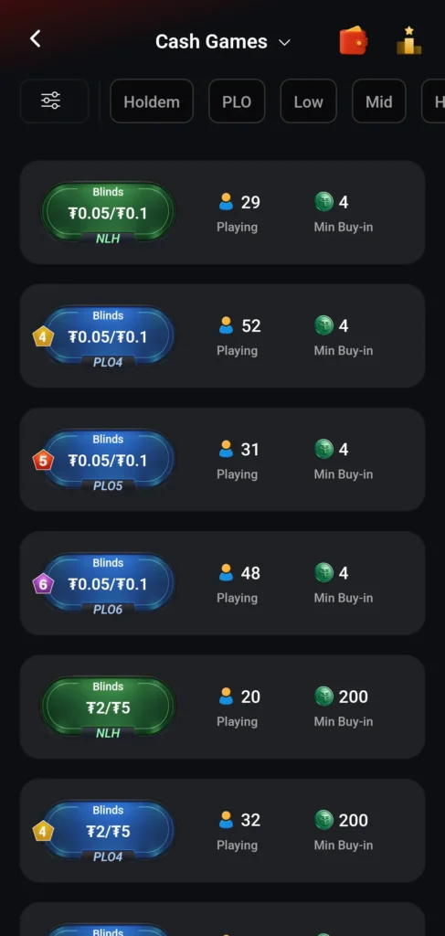 CoinPoker移动端现金桌大厅